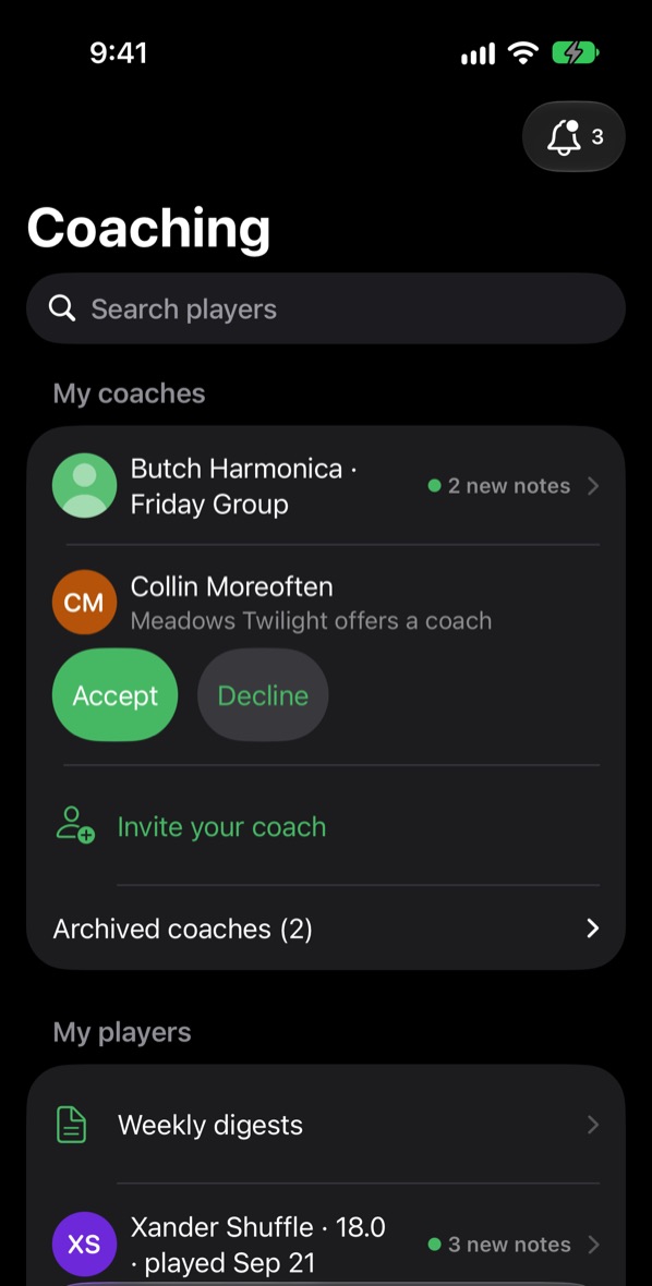 Coaching: coaches with new notes, a club coach offer, and players