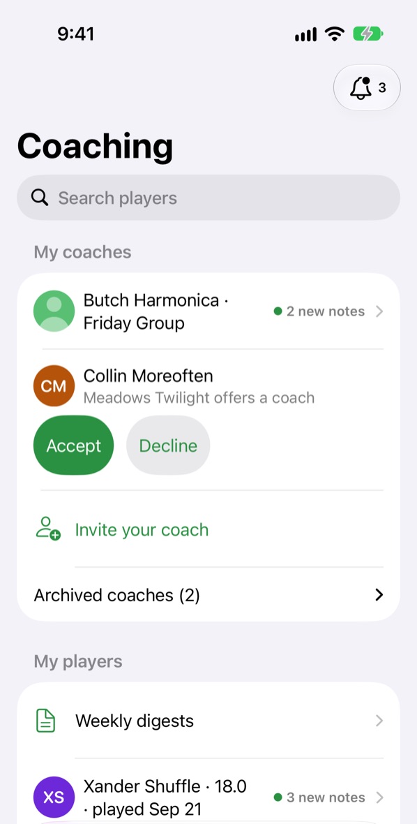 Coaching: coaches with new notes, a club coach offer, and players